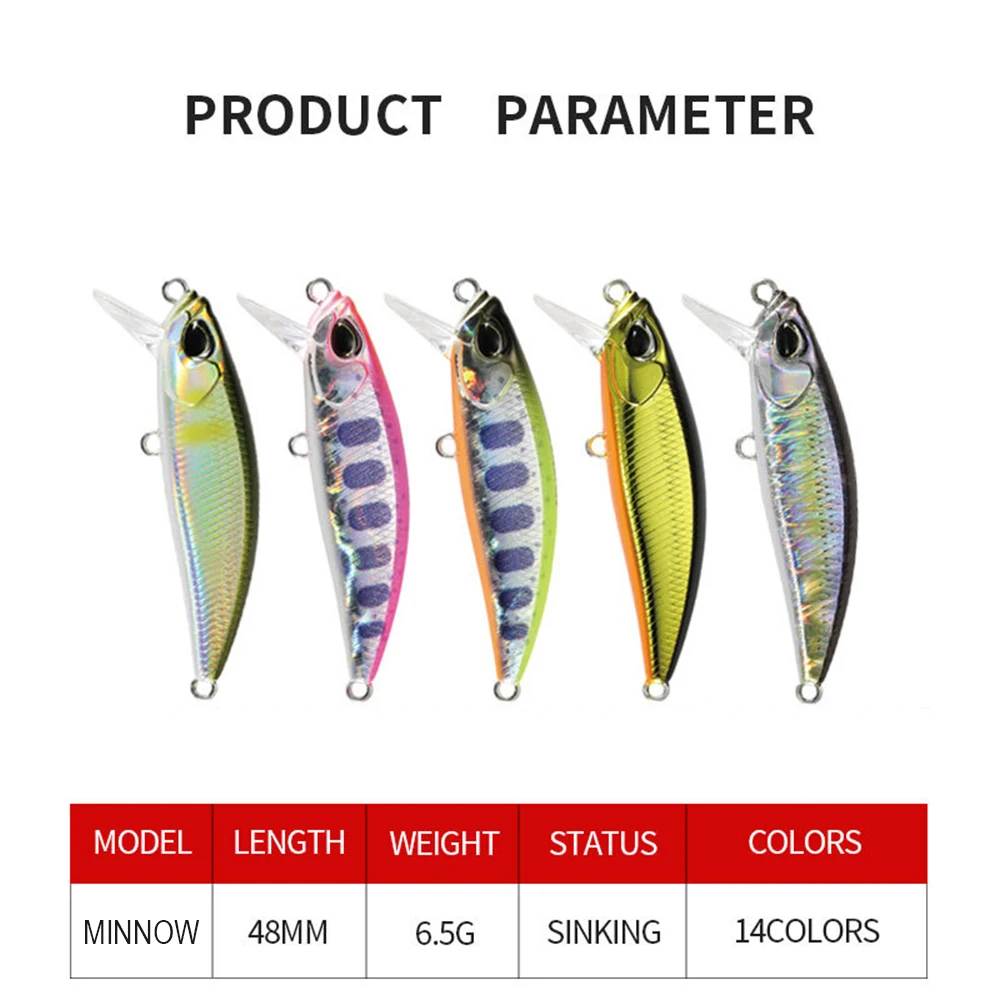4.8cm 6.5g Fishing Lure Micro Minnow Wobbler Long Cast Sinking Trolling Jerkbait Swimbait Artificial Hard Bait Trout Bass Bait
