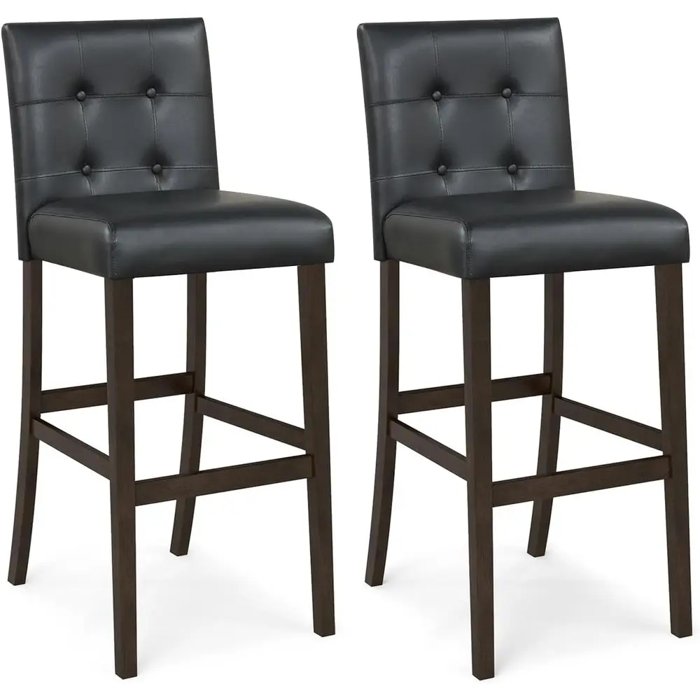 

Комплект из 2-х барных стульев высотой 30,5 дюймов с обивкой и спинкой, обивка из ПВХ-кожи с пуговицами, ножки из массива дерева, для кухни или бара