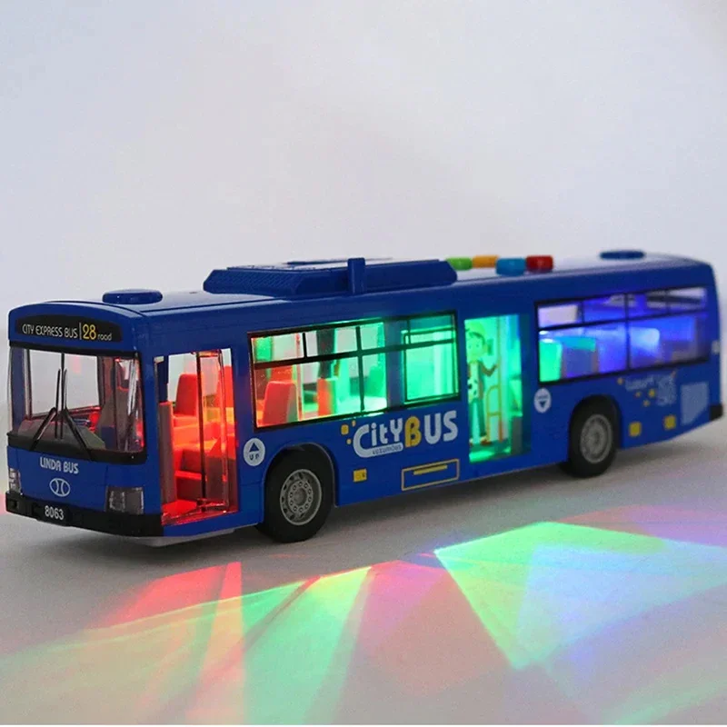 New Simulated Large Bus Model Inertial Pull-back Car Model with Lights and Music Shatterproof Children\'s Car Toy Birthday Gift