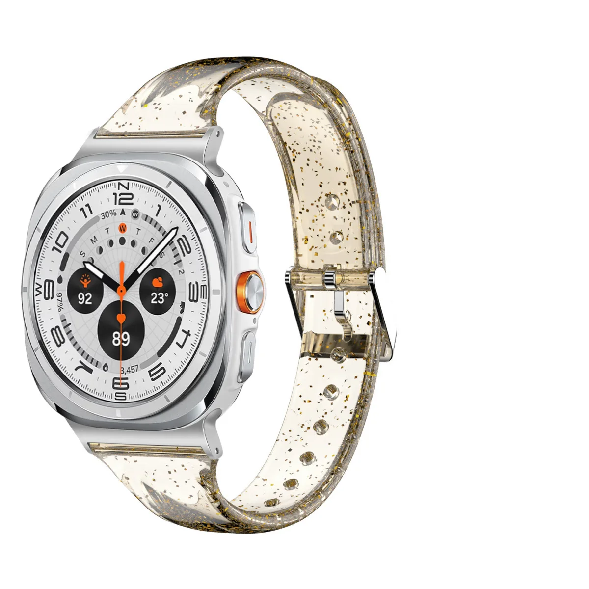 بدلة حزام ساعة من السيليكون الشفاف اللامع لساعة سامسونج 8 Series Glitter TPU Silicone Ultra (47mm) حزام نسائي