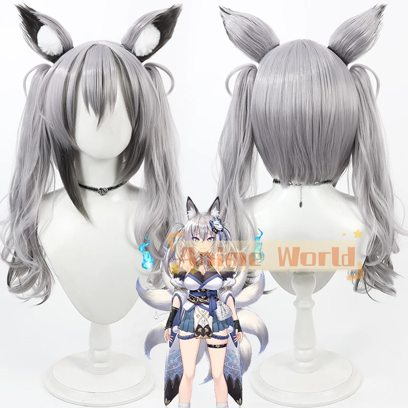 Inari Iroha Cosplay Wig Vtuber Gray Mixed Ponytail 45cm Heat Resistant Synthetic Hair Halloween Role Play Party Carnival Wig Cap