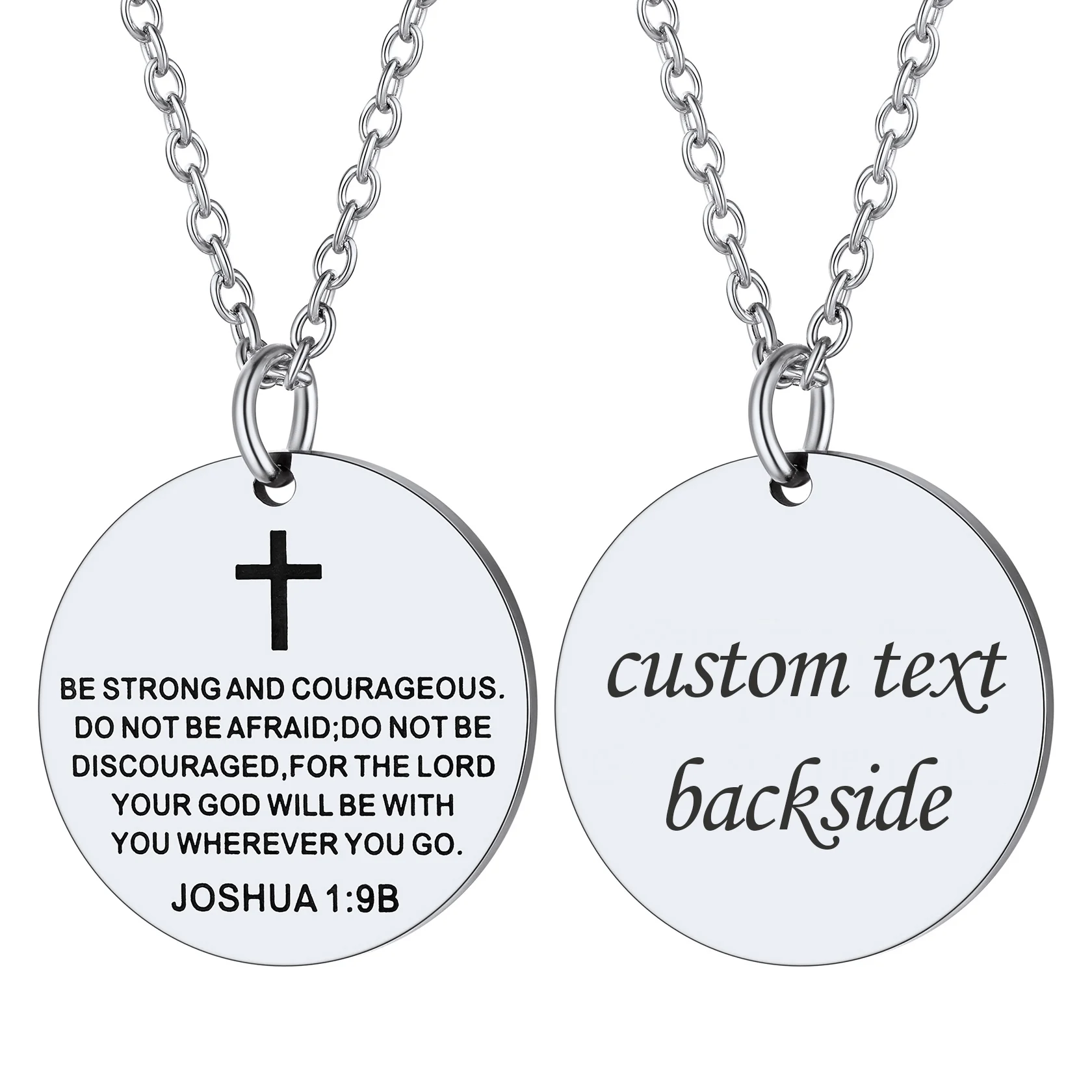 

ChainsPro из нержавеющей стали JOSHUA 1:9B цитата крест круглый кулон ожерелья 18+2 "на заказ текст задняя часть ювелирные изделия подарок для семьи