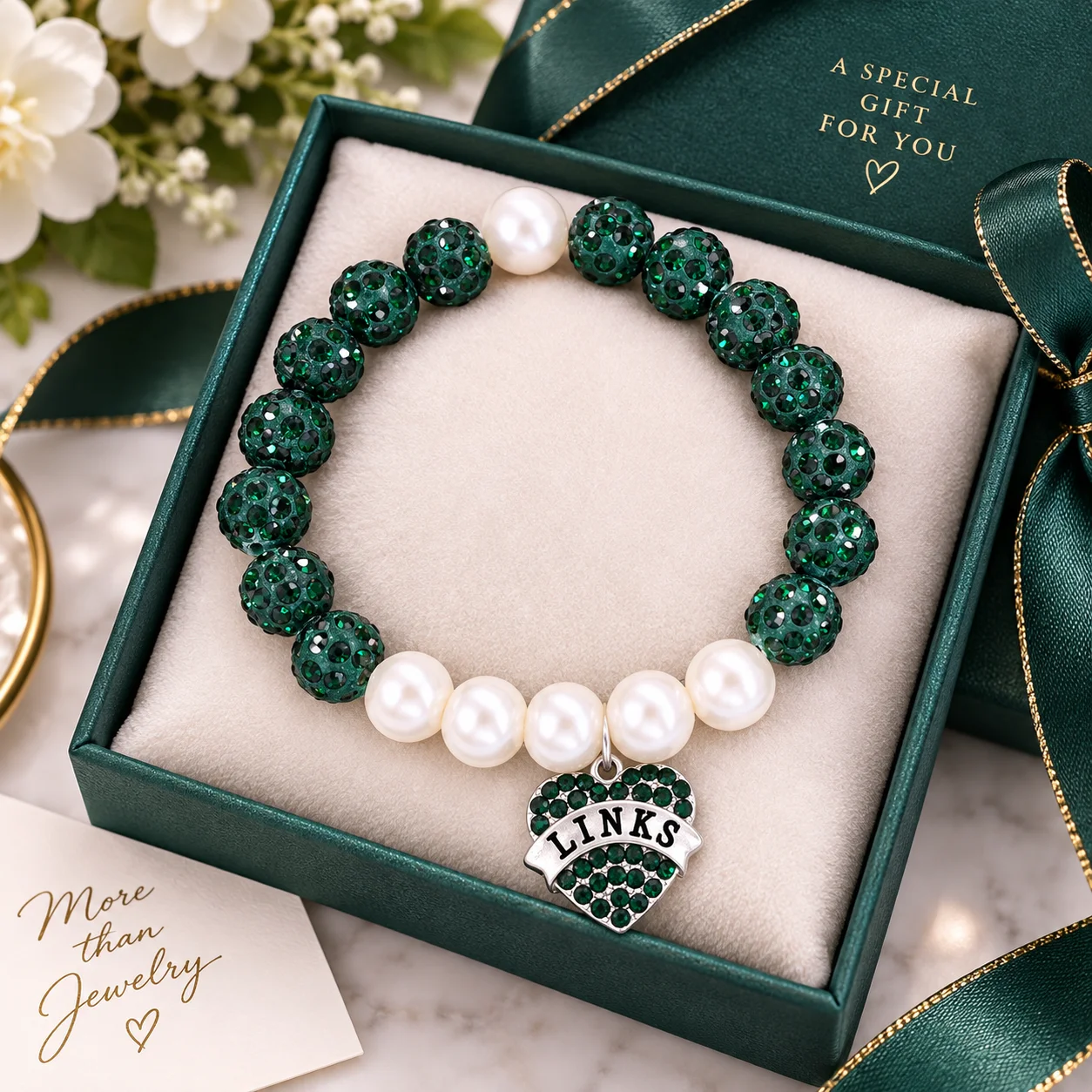 Bling Green Beads The Links Inc 1946 Bracelets Sorority Greek Letter Jewelry Links Soror Member Anniversary Gifts for Party