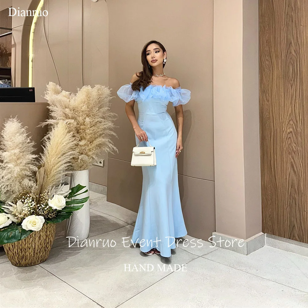 

Dianruo Beaded Ruffled Evening Dress Mermaid Stylish Slim Fit Vestidos De Fiesta Off The Shoulder Formal Party Dress Customized