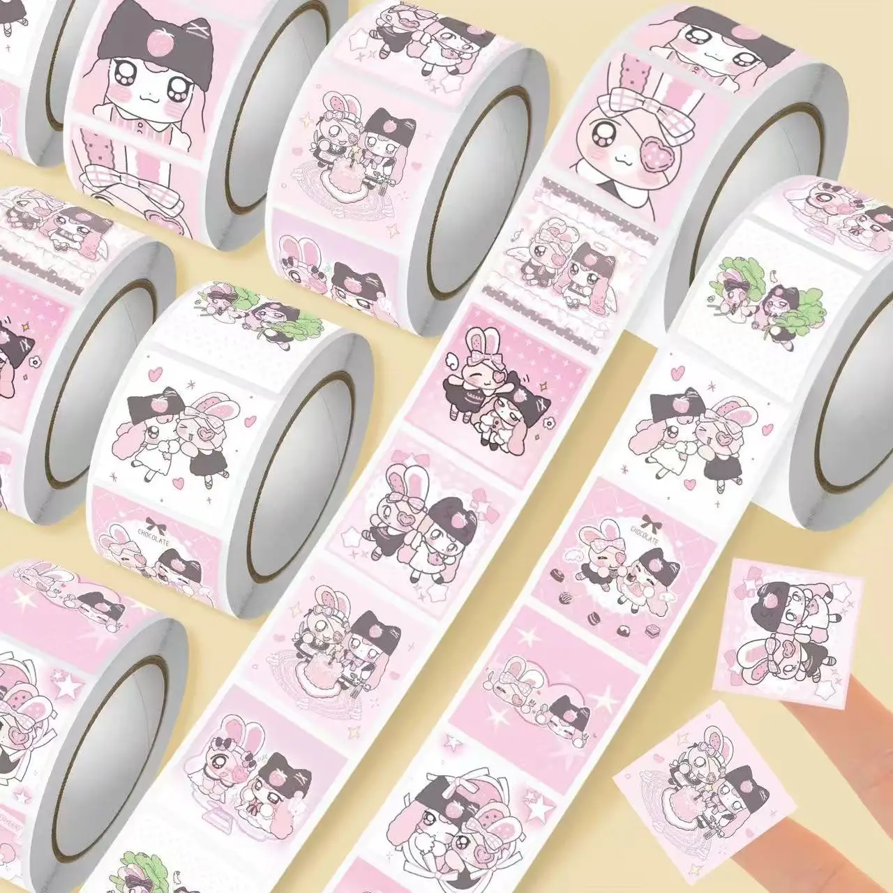 Ins New Bibifufu Roll Stickers Korean Cute Cute Rabbits and Kittens Cartoon Handbook Decoration Materials Stickers Friends Gifts