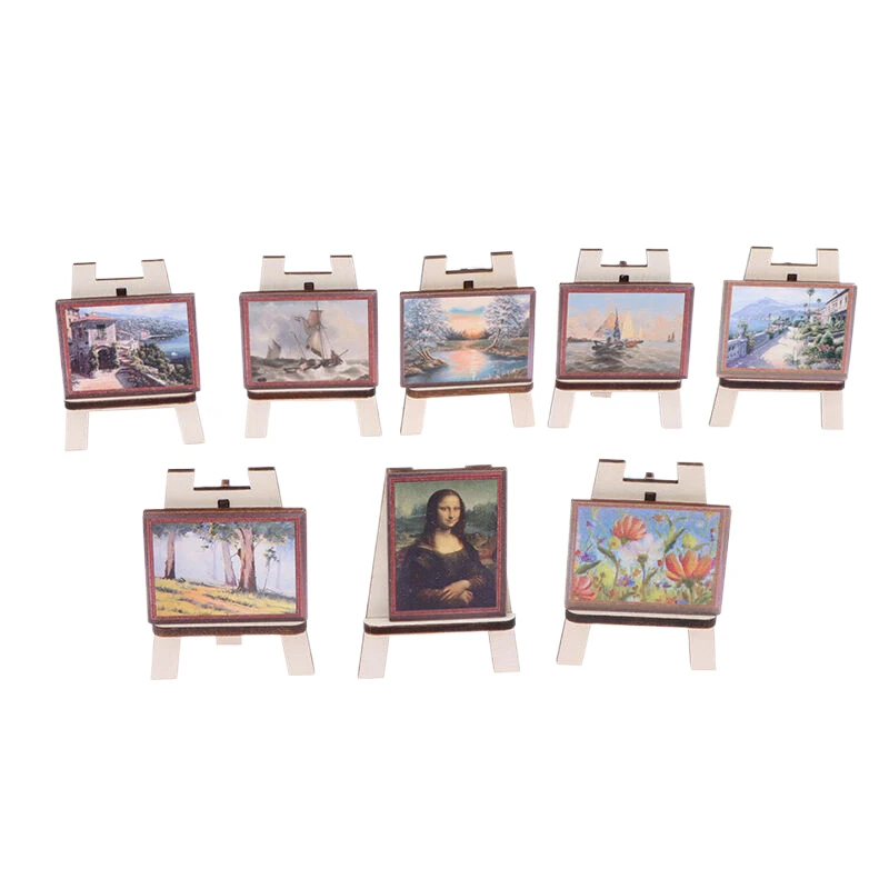 

1:12 Dollhouse Miniature Oil Painting Drawing Board Easel Model Set DIY Dollhouse Furniture Scene Decor Kids Pretend Play Toy