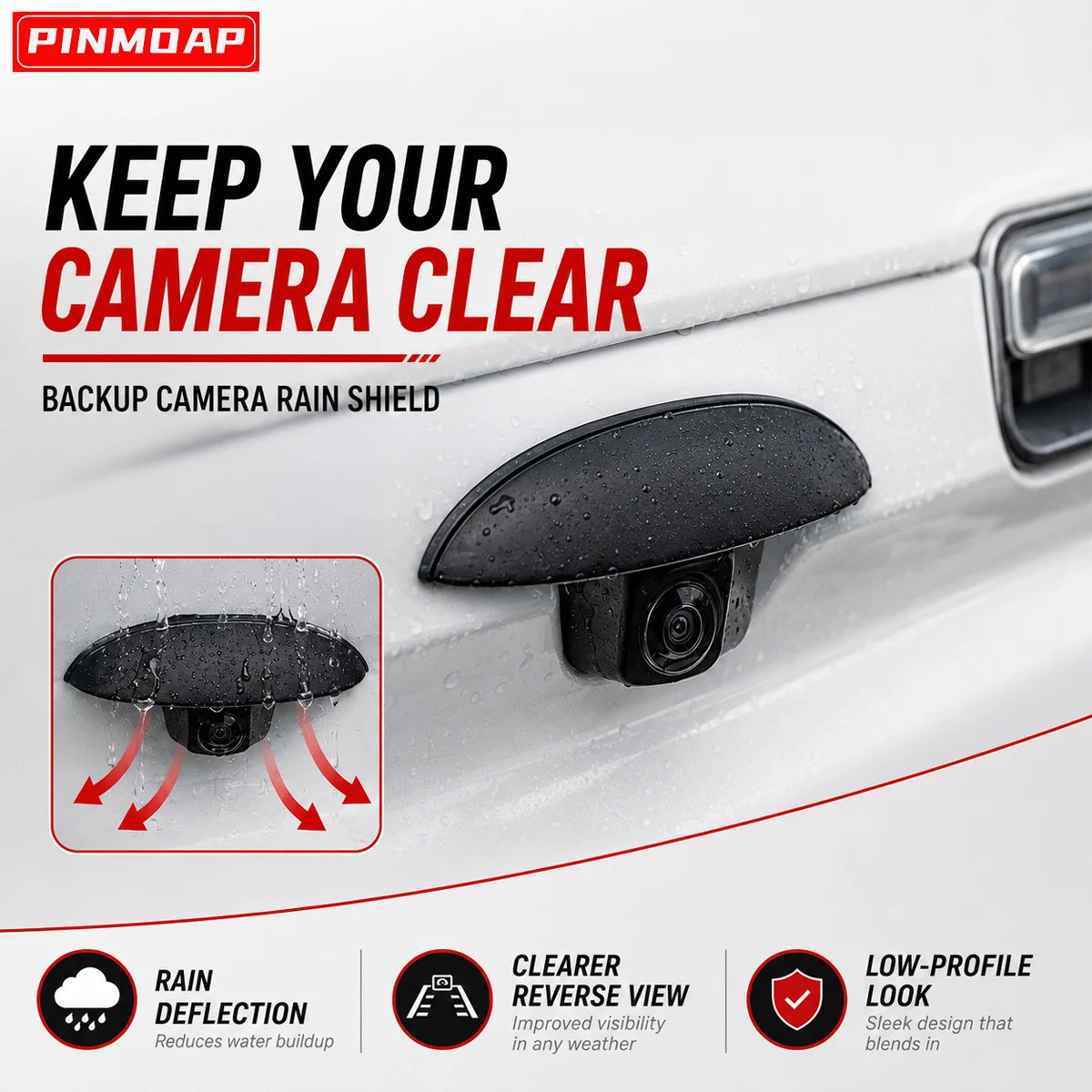  PINMOAP Backup Camera Rain Guard Lens Shield Waterproof Sun Glare Cover Universal Rear View Camera Protector for Auto SUV Cars
