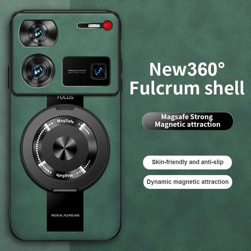Capa de celular de couro magnética de luxo para Nubia z60 ultra com suporte giratório de 360 graus, capa protetora à prova de choque.