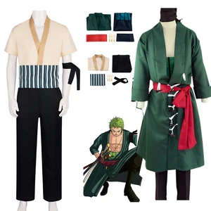 Anime Roronoa Zoro Cosplay fantasia para homens e mulheres, brincos, camisa amarela, casaco verde, cinto, calças, uniforme, lenço, Halloween, um papel 8 principais vendas cachecol verde e amarelo - №8