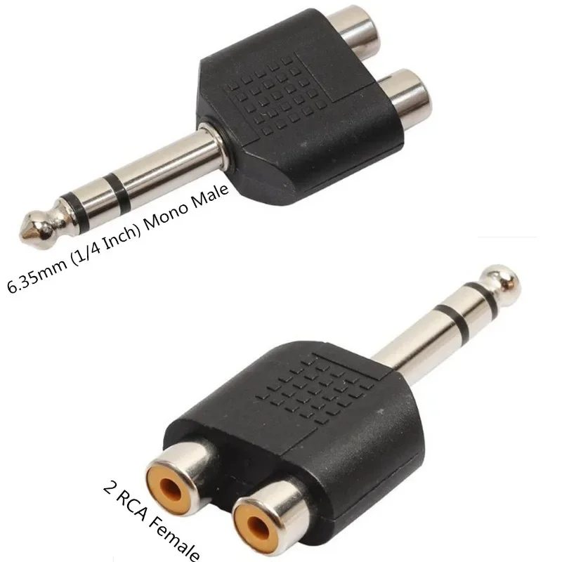 

2pcs 6.35mm (14 Inch) Mono Male Plug Jack To 2 RCA Female Sokect Jack Splitter Audio AV Video Adaptor