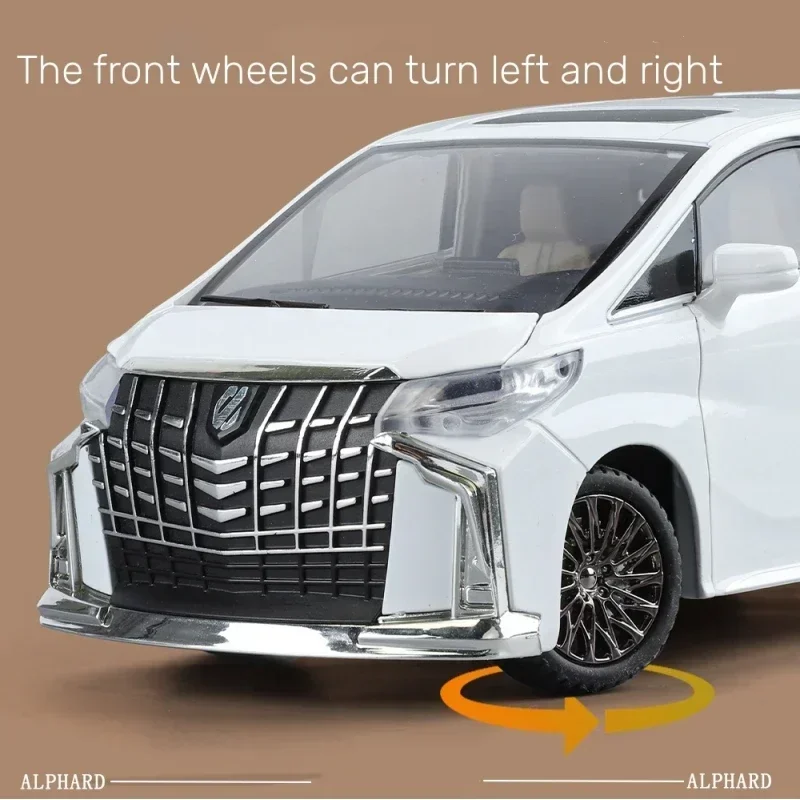 Modèle de voiture en alliage Toyota Alphard MPV, voiture jouet en métal moulé sous pression, clé à distance, collection son et lumière, cadeau de véhicule jouet pour enfant, 1:24