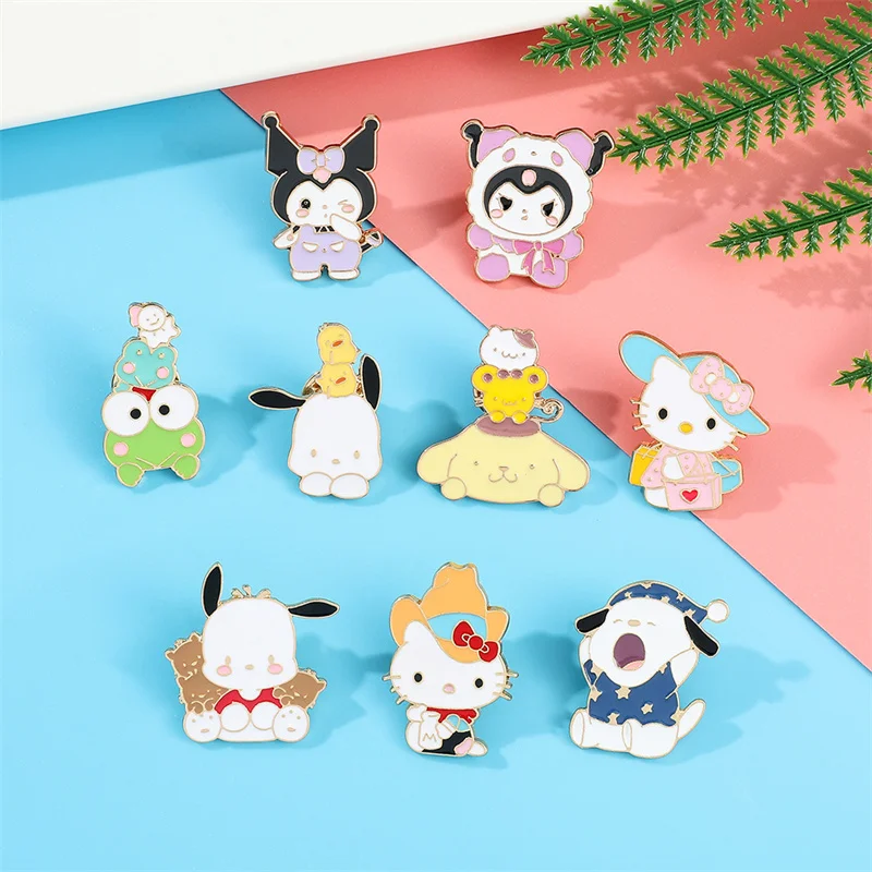 

Мультяшные персонажи Sanrio Аниме фигурки Броши заколки для девочек кавайные аксессуары для украшения рюкзака эмалевые значки на лацкан подарки