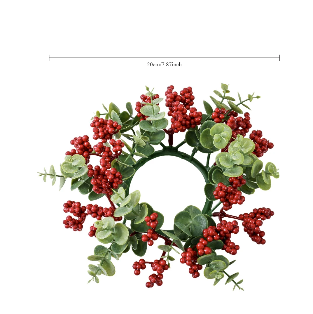 2pcs Candle Aroma Candle Holder Simulation Eucalyptus Leaf Red Fruit Wreath Christmas Decoration Supplies Desktop Ornament