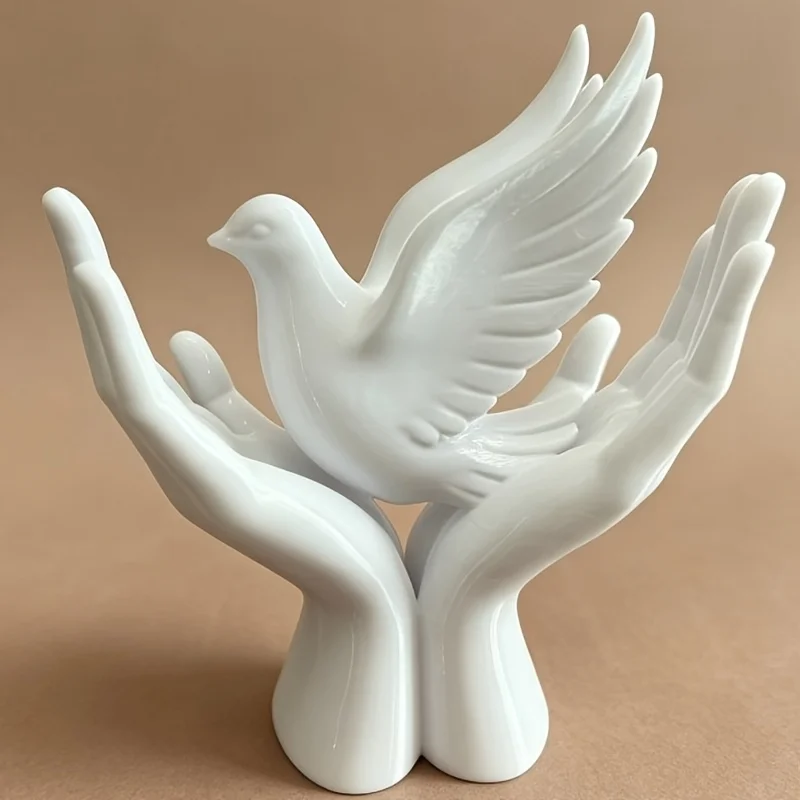 1-Piece Peace Hand Statue with Dove Design, 3D Printed Popular Ornament Featuring Hands Holding a Peace Dove, Multifunctional Bird Ornament with Interesting Design and Minimalist Art view 3