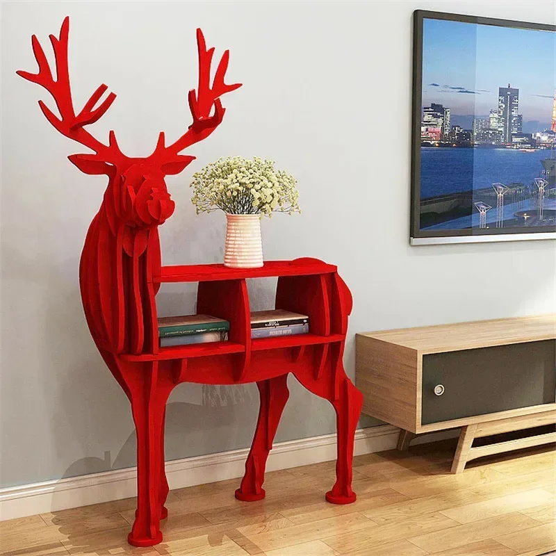 

wooden Floor Decoration Elk deer Furniture Ornaments Children Bookshelf shelf Racks Window Prop Living Room Decor Shelves wood