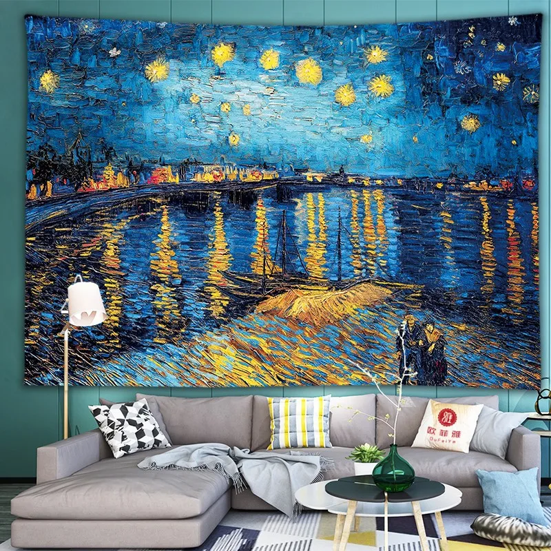Ins Van Gogh Oil Painting Printing Tapestry European Bedroom Decorative Wall Hanging Cloth Beautiful Festival Gift for Friends