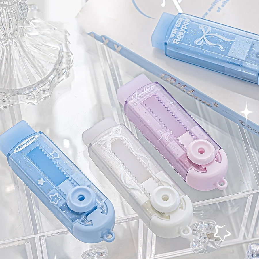 Sliding Eraser Refill Set Sparkling & Transparent Refillable Less Dust Cleaning Correcting Tools Office School F7701