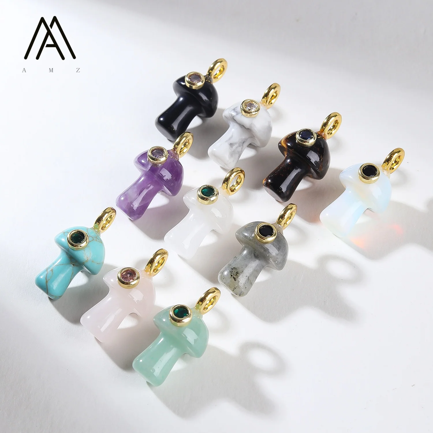 1/3/5/10pcs Natural Stone Quartz Crystal Amethyst with CZ Mushroom Pendant For DIY Jewelry Making Necklace Accessories Keychain