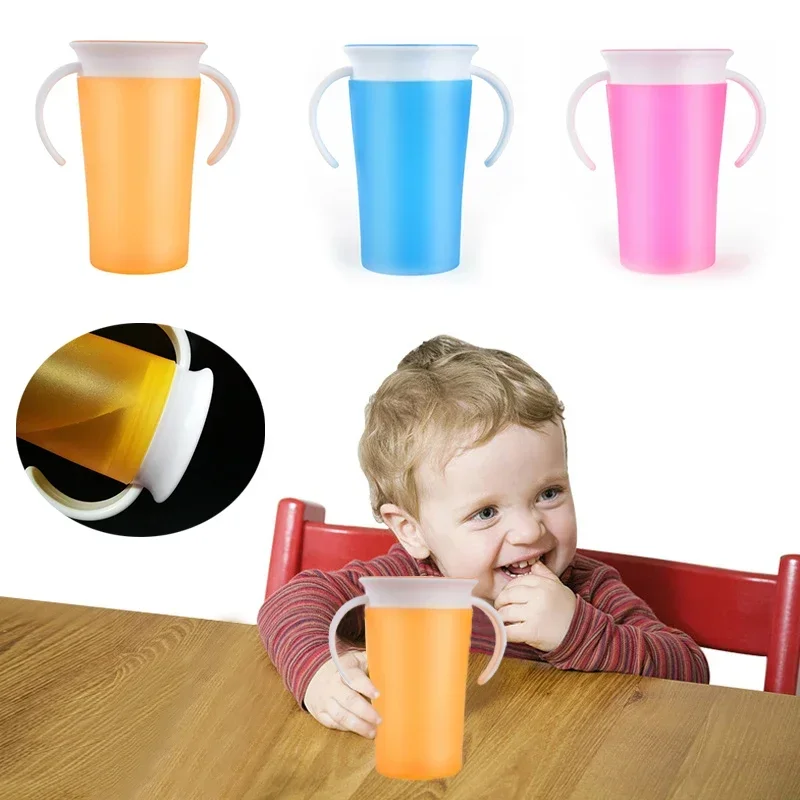 360 Degrees Rotated with Double Handle Trainning Feeding Safe Leakproof Cup Infant  Learn To Drink A Cup of Water Have Cup Lid