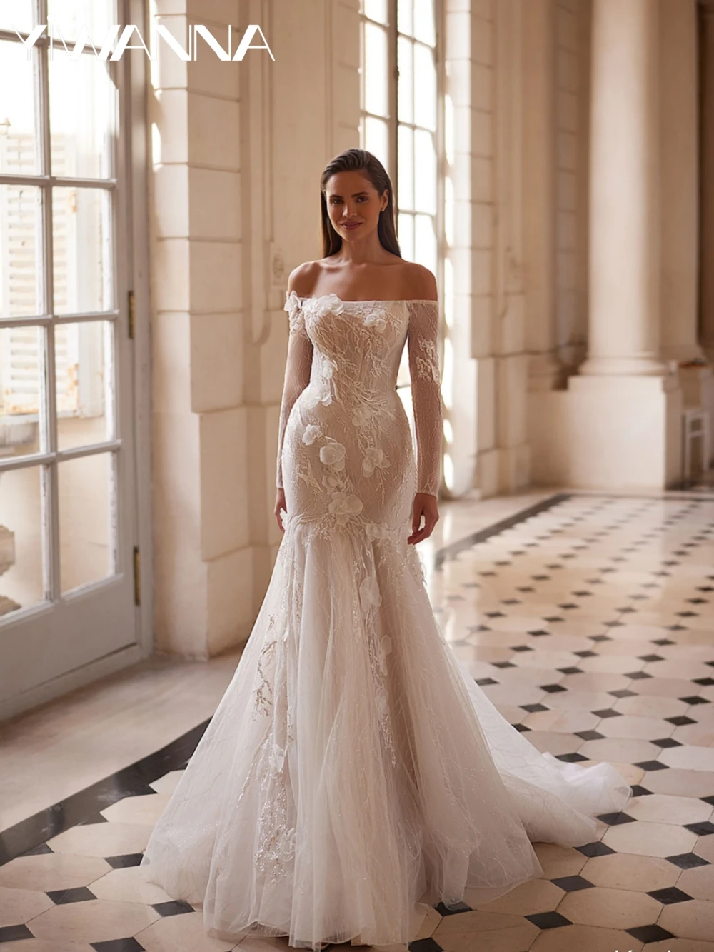 

Beaded Lace Mermaid With 3D Flower Wedding Dress Strapless Off Shoulder Bridal Gown Customized Charming Dresses For Bride