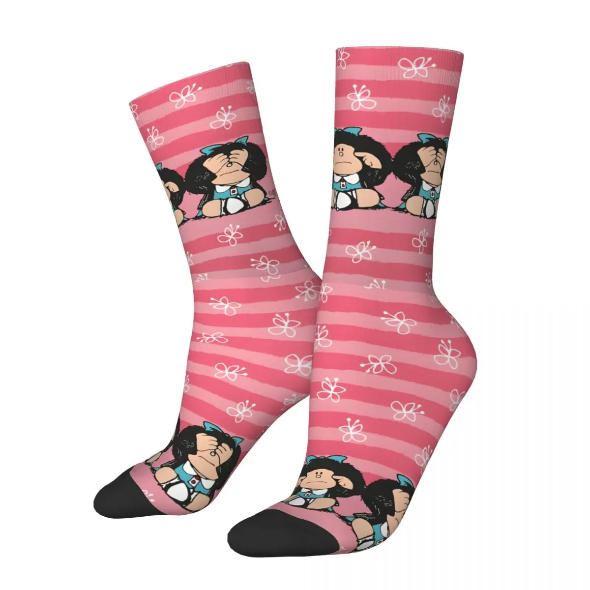 Calcetines divertidos con estampado 3D de Mafalda rosa para hombre y mujer, calcetín informal, Unisex