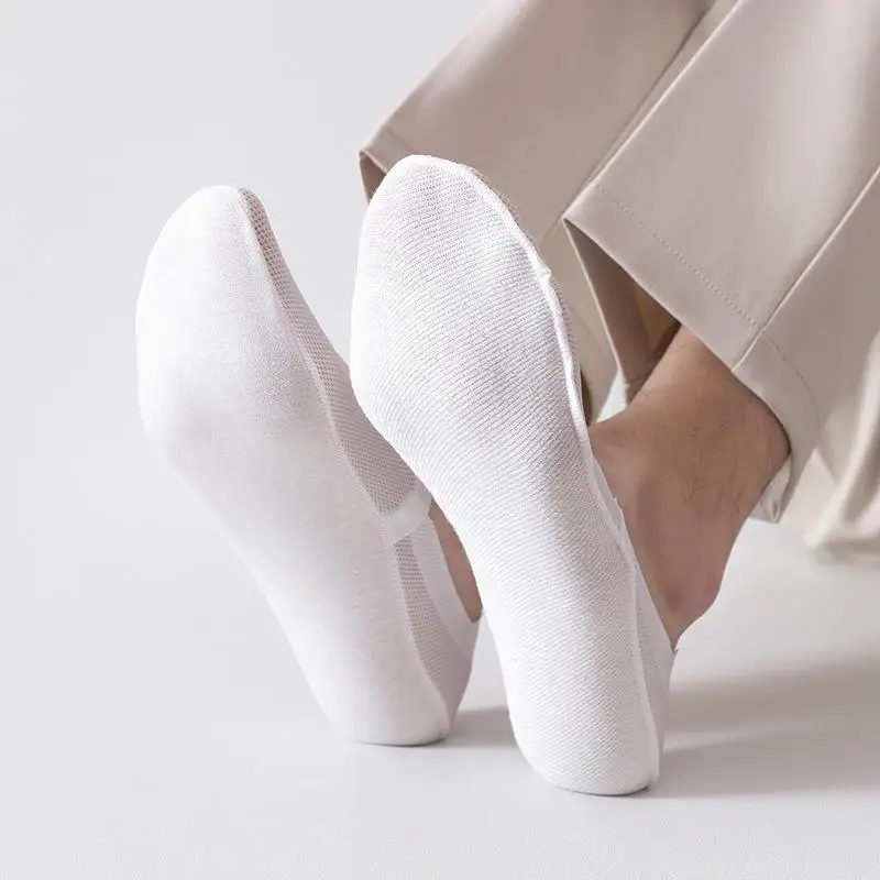 4 Paar Herren-Bootssocken, dünn, atmungsaktiv, weich, lässig, sommerlich, unsichtbare Socken, hochwertige, einfarbige, rutschfeste, niedrig geschnittene Socken. – Detail 9