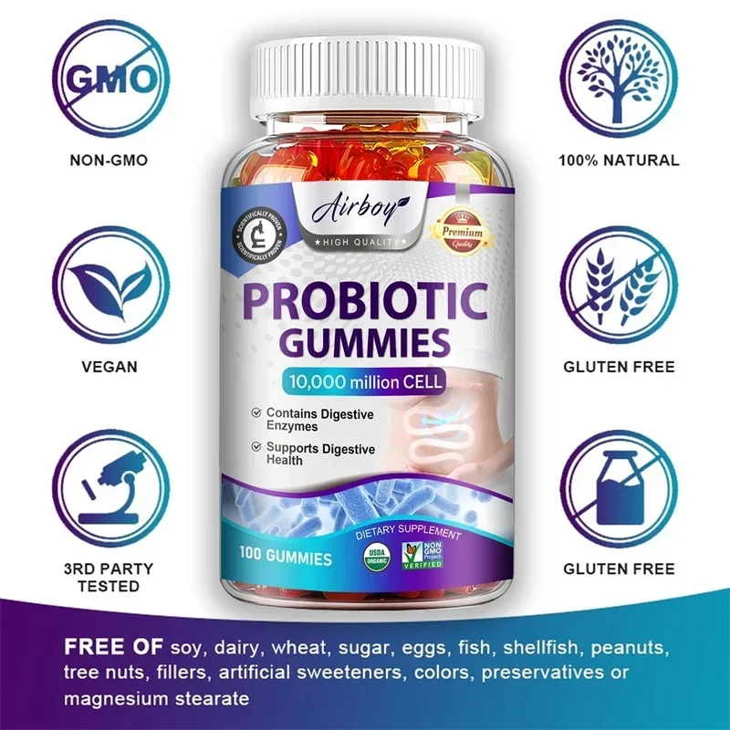 Gomitas probióticas: apoyan el dolor abdominal y el molestio, ayudan a reducir el hinchazón y los gas, apoya la salud digestiva