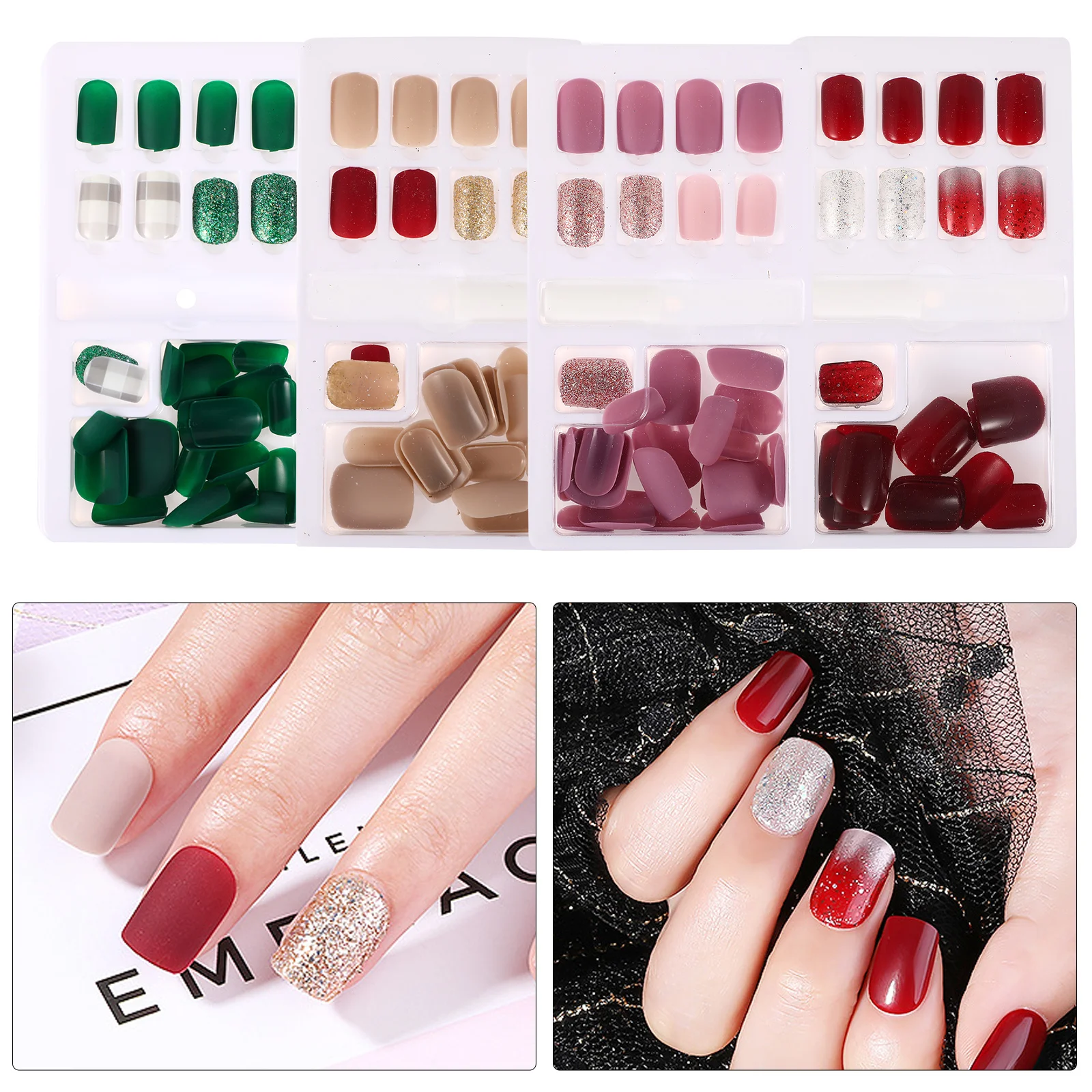

4Packs False Nail Tips Full Cover Short Matte Fingernails High Quality ABS Material for DIY Nails Salon Wedding Prom Manicure