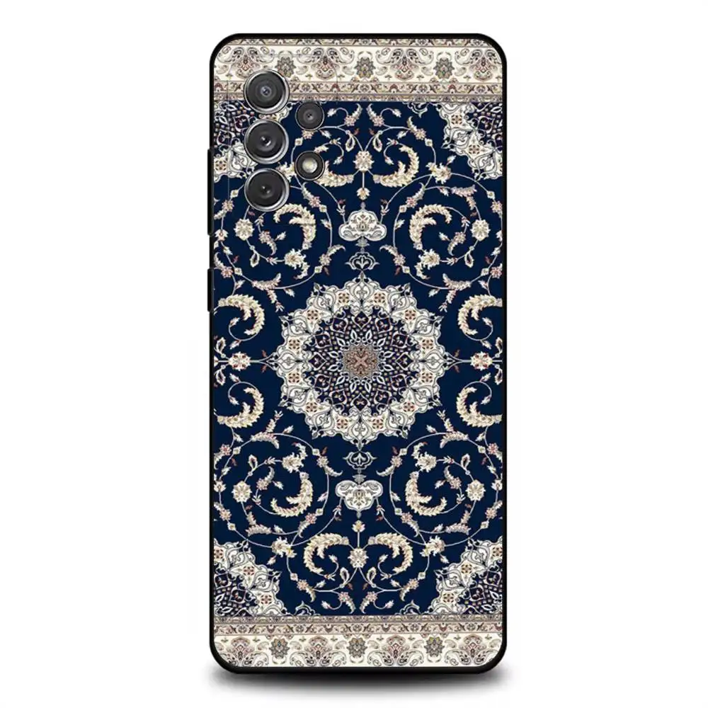 حافظة هاتف على شكل زهور على السجاد العربي الفارسي لهاتف سامسونج S 25,24,23,22,30,21,10,9,Ultra,Plus,Lite,FE,4,5G حافظة ناعمة سوداء