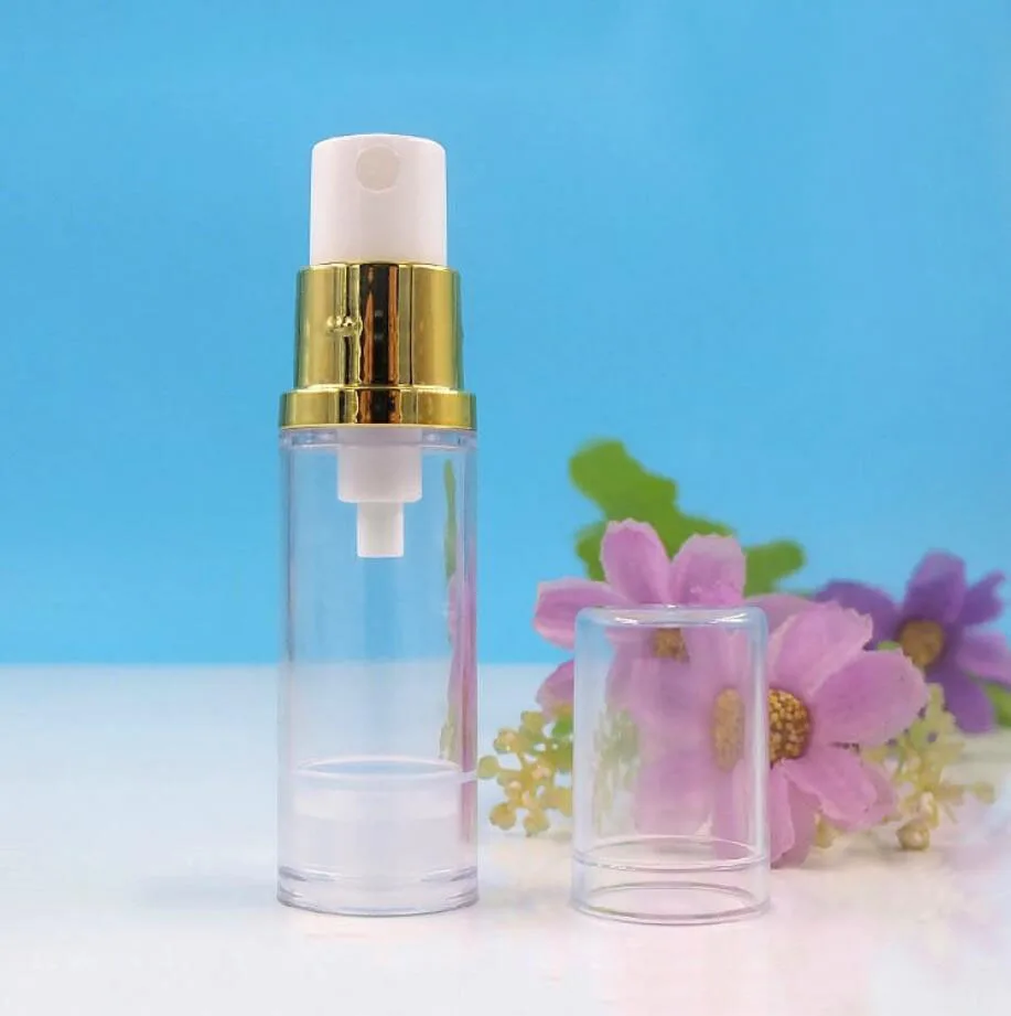 5ML 투명 플라스틱 에어리스 병 골드 펌프 로션/에멀젼/세럼/파운데이션/아이 에센스 토너 미스트 스프레이어 스킨케어 팩