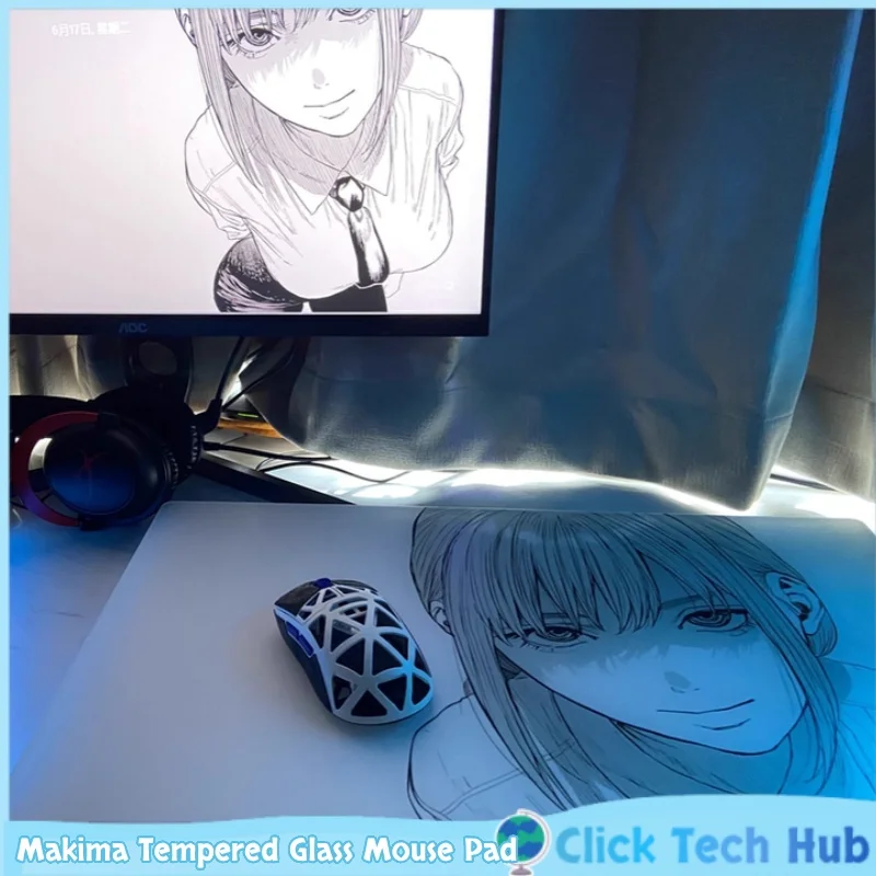 Makima Tempered Glass Mouse Pad Chainsaw Man Anime Theme Mouse Pad Coating E-Sports Smooth Mouse Pad Customized Game Accessories