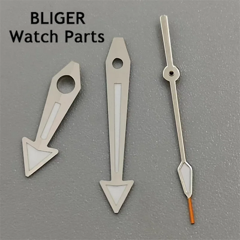 BLIGER silver blue watch hands green luminous hands fit NH35 NH36 movement