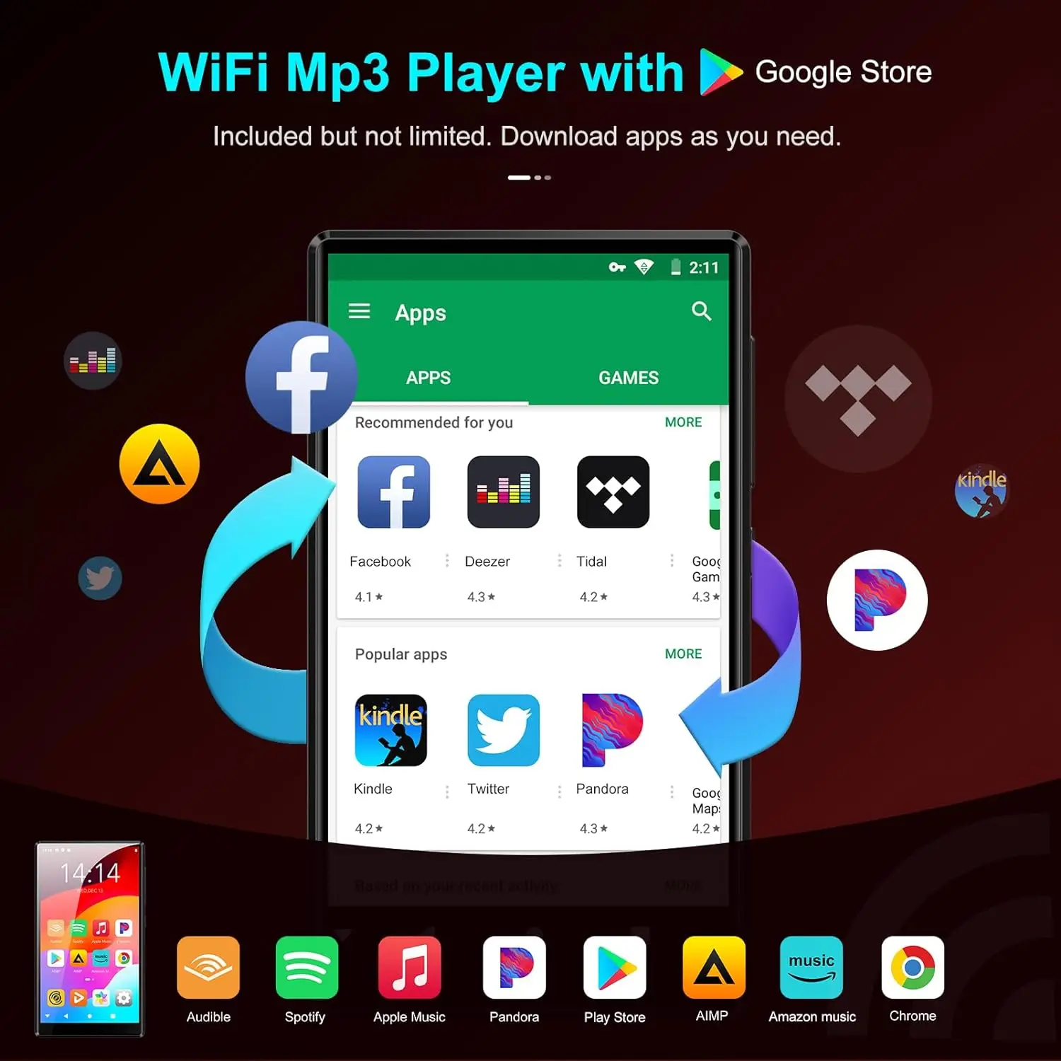 MP3 Player with Bluetooth and WiFi, Oilsky M501 80GB(16GB+64GB) Music ...