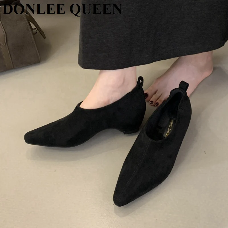 

Elegant Women Pumps Retro Suede Square Toe Low Heels Women Shoes Female Shallow Slip On Loafers Soft Moccasins Warm Shoes Mujer