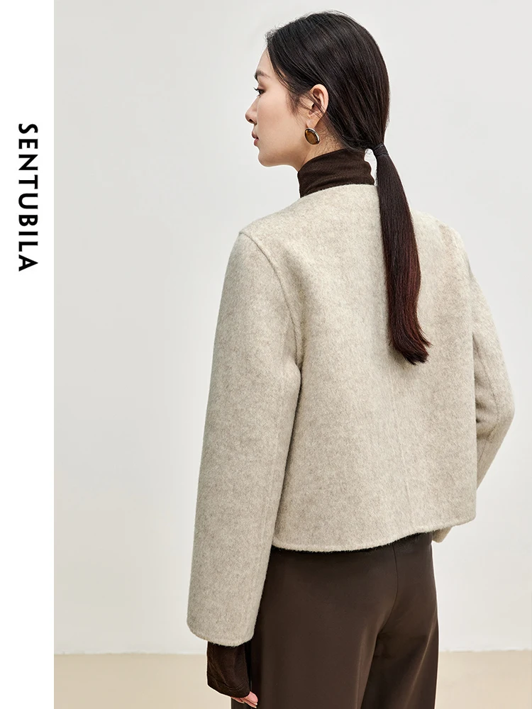 SENTUBILA Solid Casual Wool Coat for Women 2025 Winter Straight Double Sided Warm Female Short Elegant Outerwear W44O56625