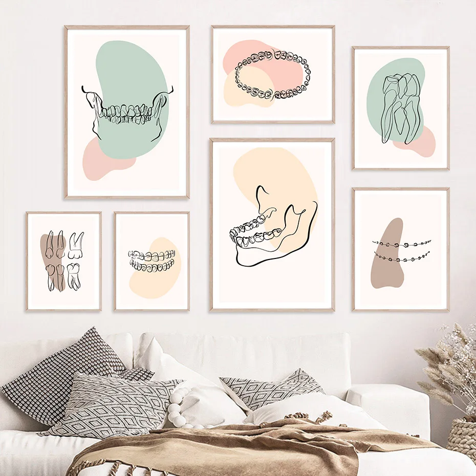 Abstract Line Teeth Oral Health Modern Wall Art Canvas Painting Nordic Posters And Prints Wall Pictures For Dental Clinic Decor