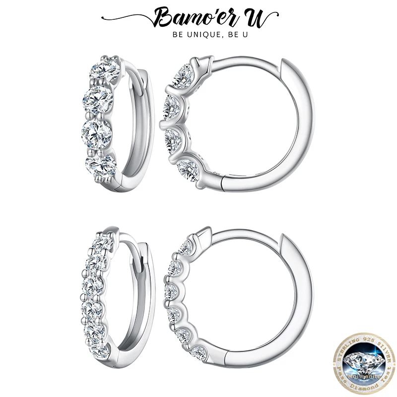 Bamoer U Moissanite Oorbellen 925 Sterling Zilveren Oorgesp Vonken Ronde Hoepel Bruiloft Sieraden Cadeau Origineel Voor Vrouwen D Kleur