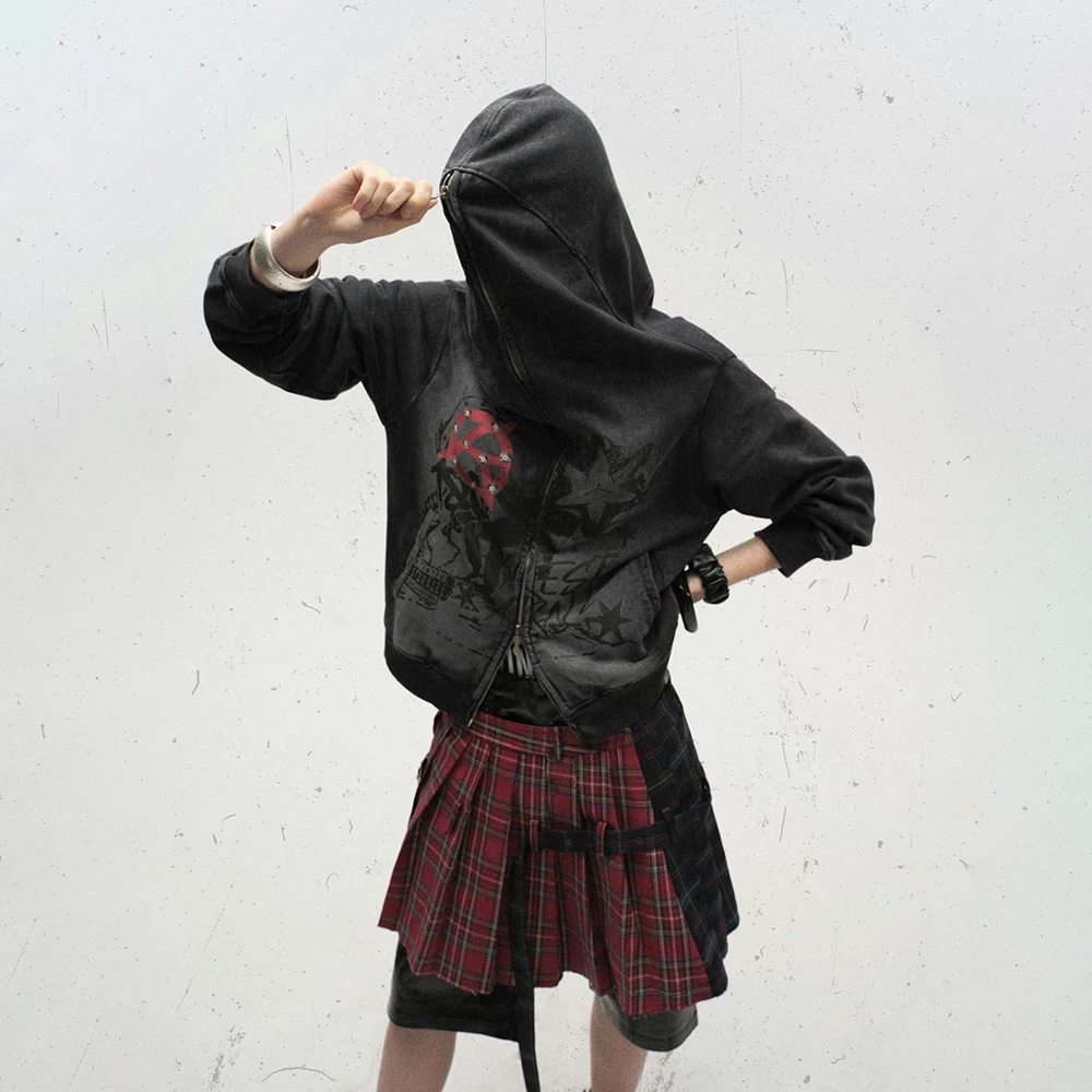 

Mens Hoodie Cotton Double Zipper Masked Casual Sweater Streetwear Fashion Youth Campus Printing Jacket Old Money Men'S Wear 2025