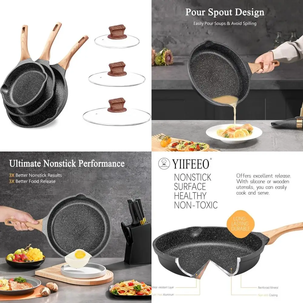 

Granite Non-Stick Frying Pan Set with Lids, Perfect for Eggs and Omelettes, Safe and Toxic-Free Cooking Utensils
