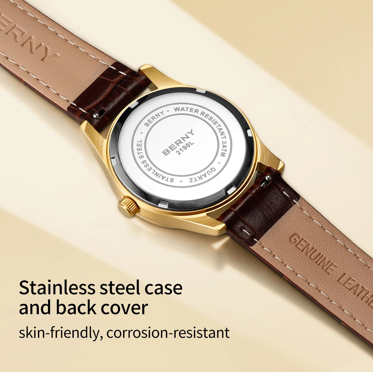 BERNY Damenuhren, Kalender, Datum, Woche, echte Mondphase, Quarz, Damenuhr, Lederarmband, elegante, lässige Damen- und Mädchen-Armbanduhr – Detail 6