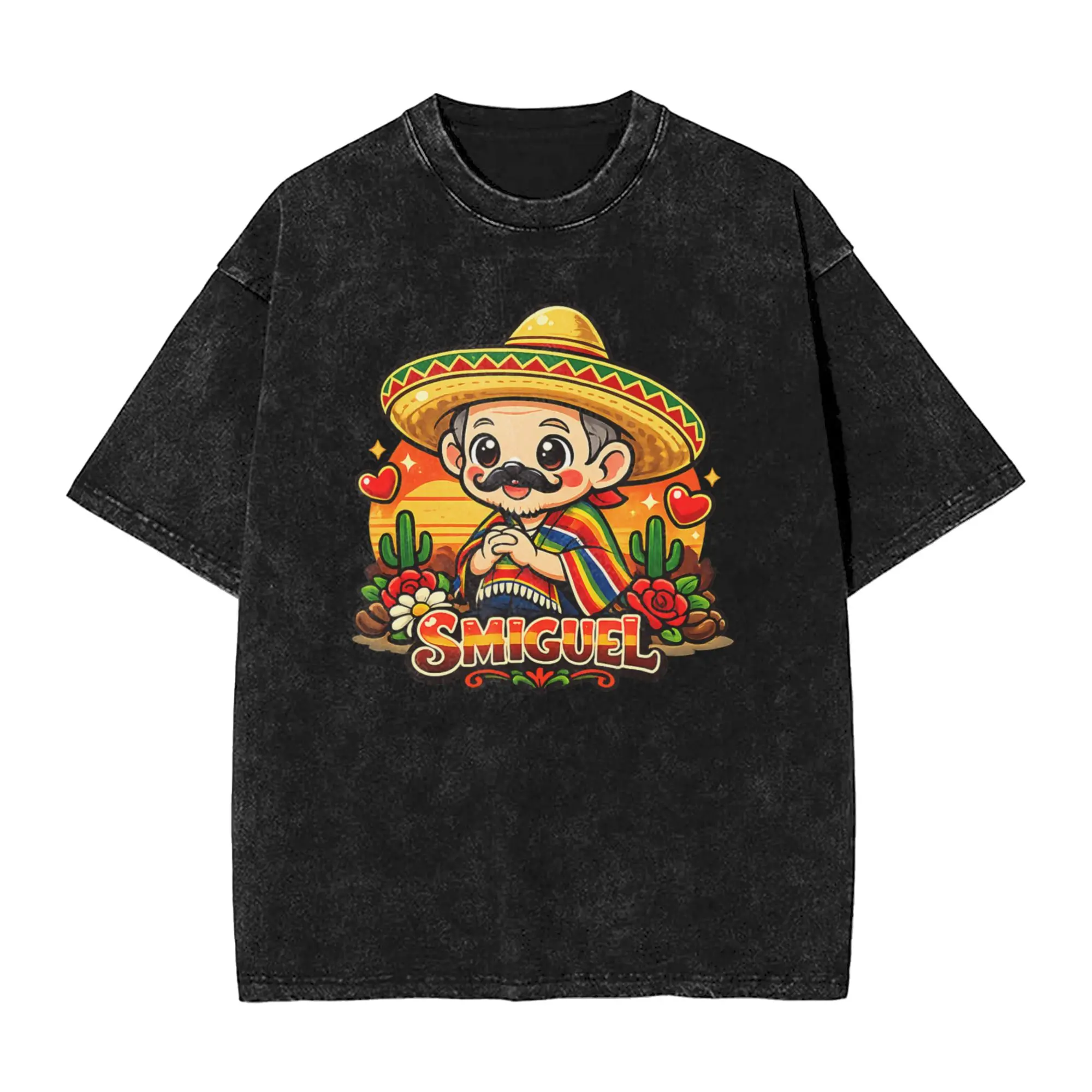 Smiguel Mexican Sombrero Vintage Mexican Culture Mashup T-Shirts Men 100% Cotton Tee Shirt O Neck Short Sleeve T Shirts Clothing