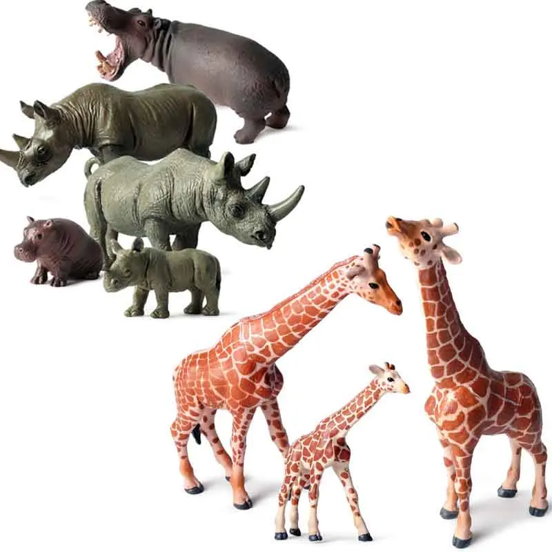 Solid Simulation Wild Animal Model Set Lion Tiger Giraffe Rhino Zebra Ox Buffalo Figure Realistic PVC Figurines Collection view 5