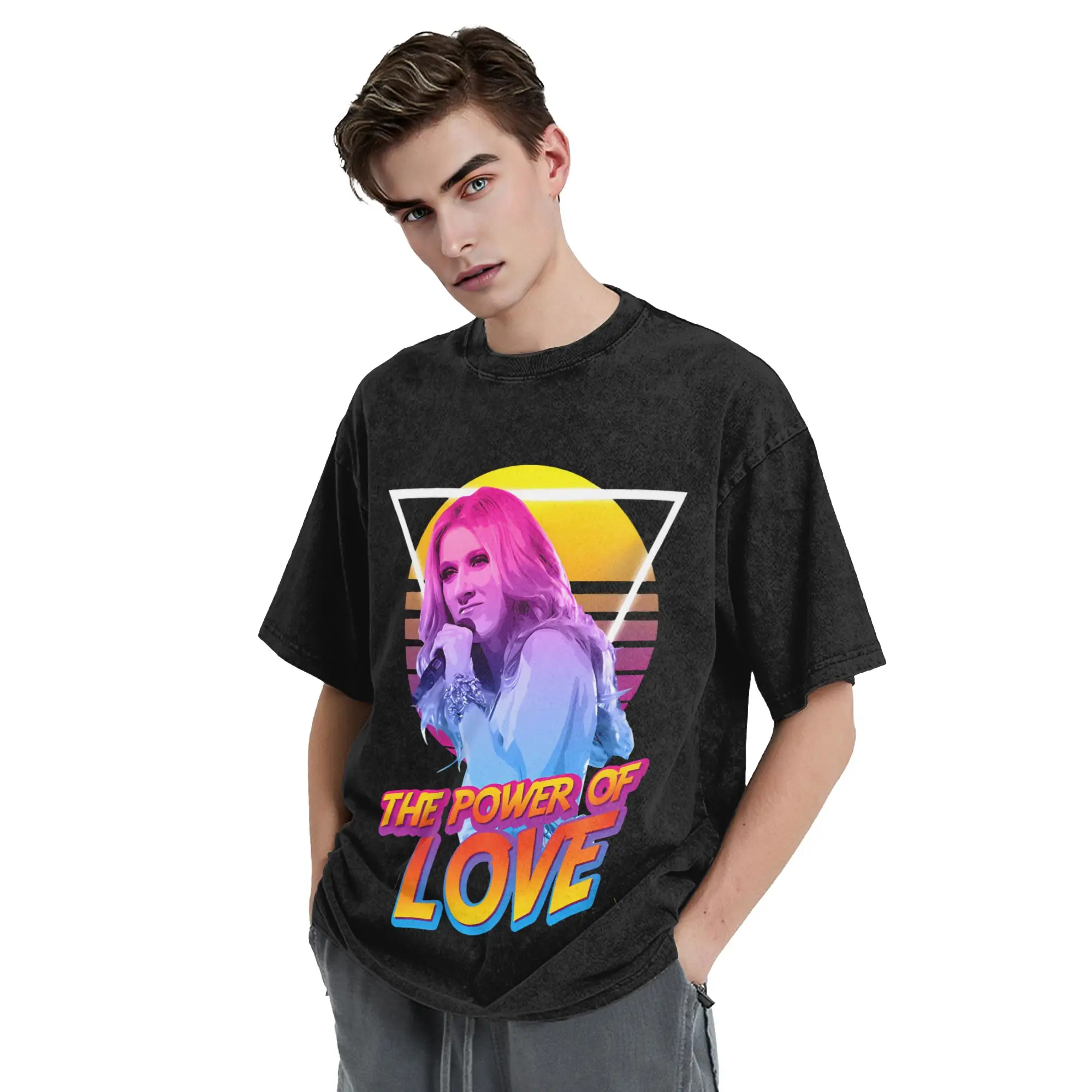 Celines Dions Gewaschenes T-Shirt für Herren Vintage Baumwoll-T-Shirts Strand Rundhals Harajuku T-Shirt Maßgeschneiderte DIY Oversize-Oberteile – Detail 4