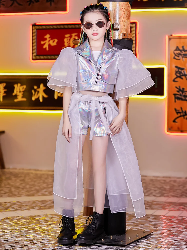 

Dance Competitions Performance Stage Clothing New Children Costume Wear Women Girls Sequin Hip-hop Jazz Kids Silver Set