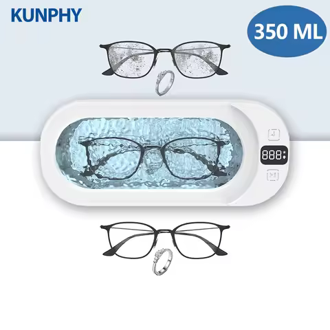 KUNPHY Sonic Jewelry Cleaner 350ML 48KHz Jewelry Cleaning Machine with 3 Cleaning Modes Digital Timer for Glasses Earring Ring