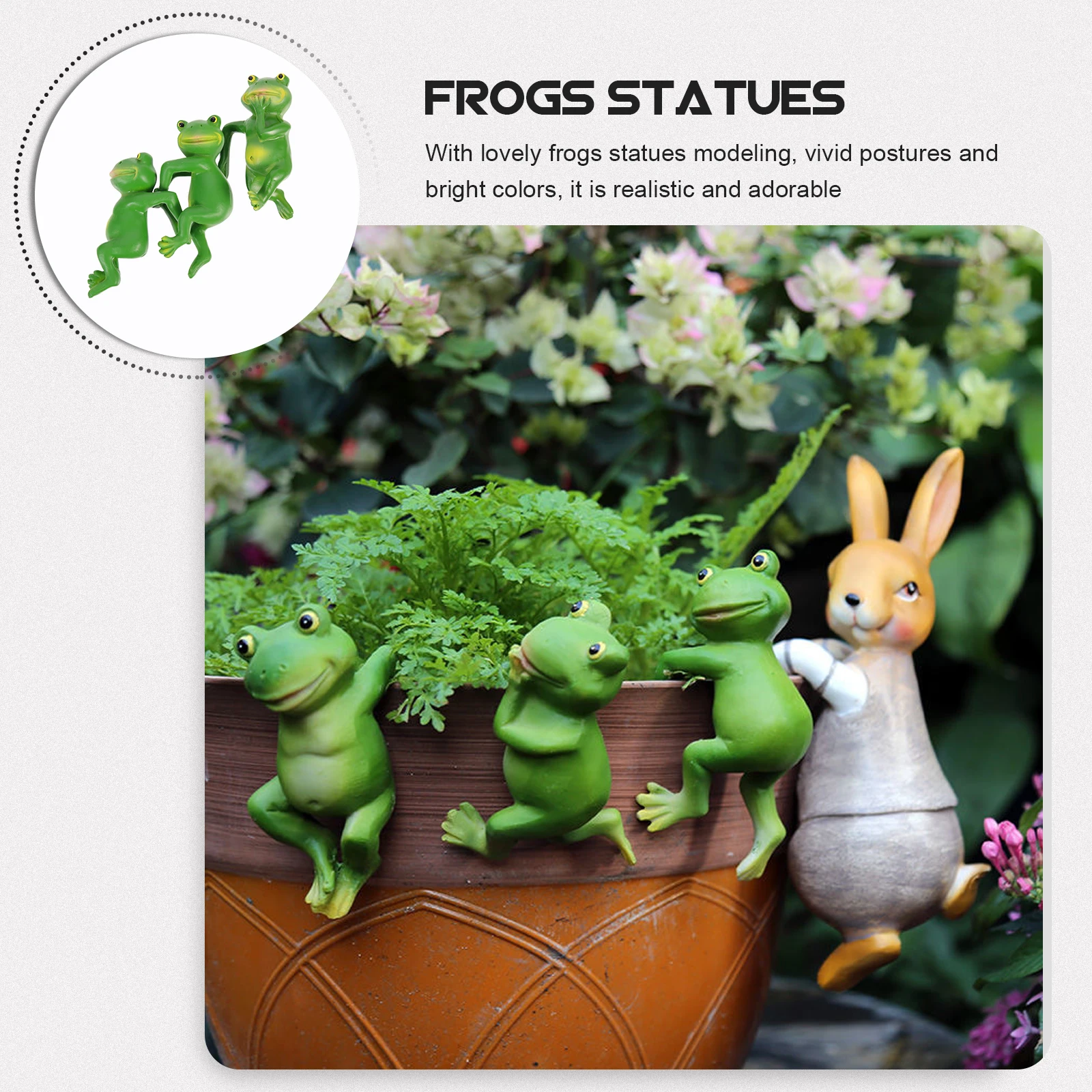 

3 шт., садовые статуи лягушек из смолы, уличные водонепроницаемые прочные горшки для цветов, подвесные фигурки в форме лягушки, легкий яркий цвет