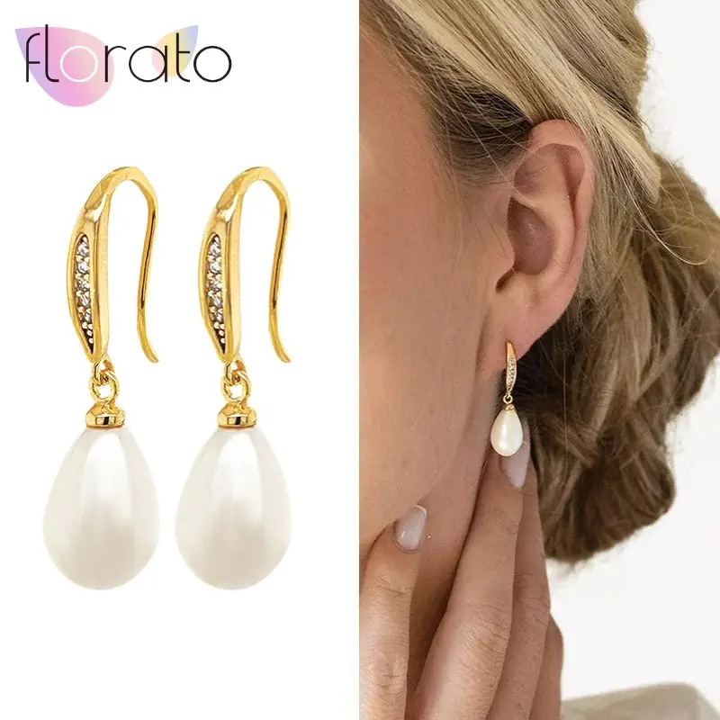 

925 sterling Silver Ear Needle Gentle Elegant Pearl Pendant Micro-paved Zircon Ear Hooks Women Classic Vintage Earrings Jewelry