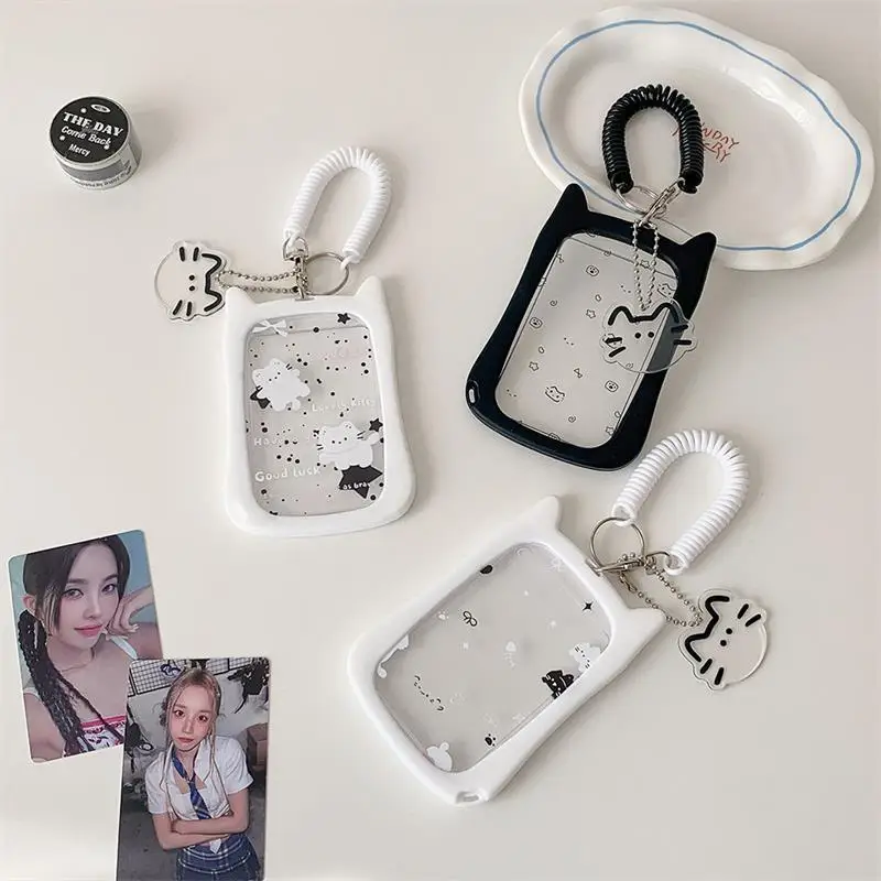 

Cute Cat Photocard Holder with Elastic Rope - Idol Photo Display Protective Pendant Keychain & Bag Decor | Gift for Fans