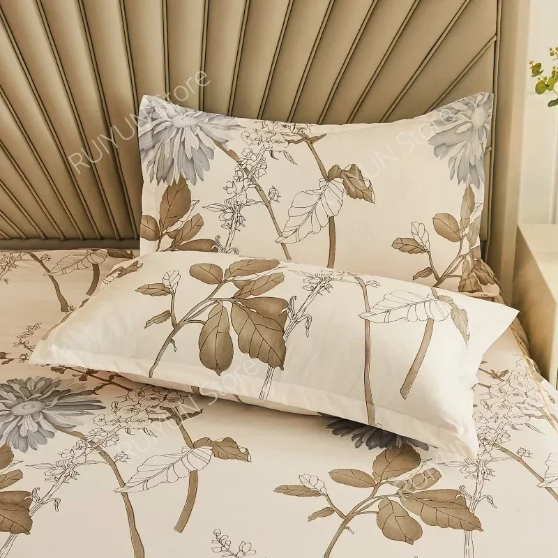 Printed Two Layers Bed Skirt Non-slip Mattress Cover Protector Soft Bedspread Bed Cover Bedroom Bed Skirt Bedsheet Bedding Decor