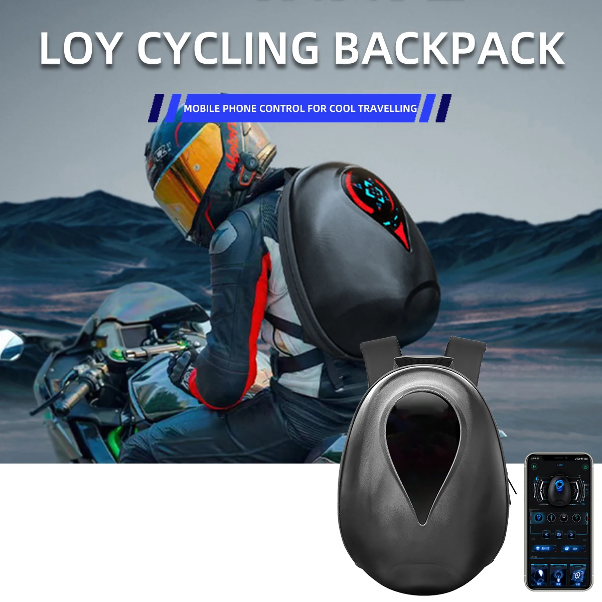 LED Screen Cycling Backpack Smart Water Drop LED Display APP Control Motorcycle Helmet Bag Hard Shell Advertising Backpack